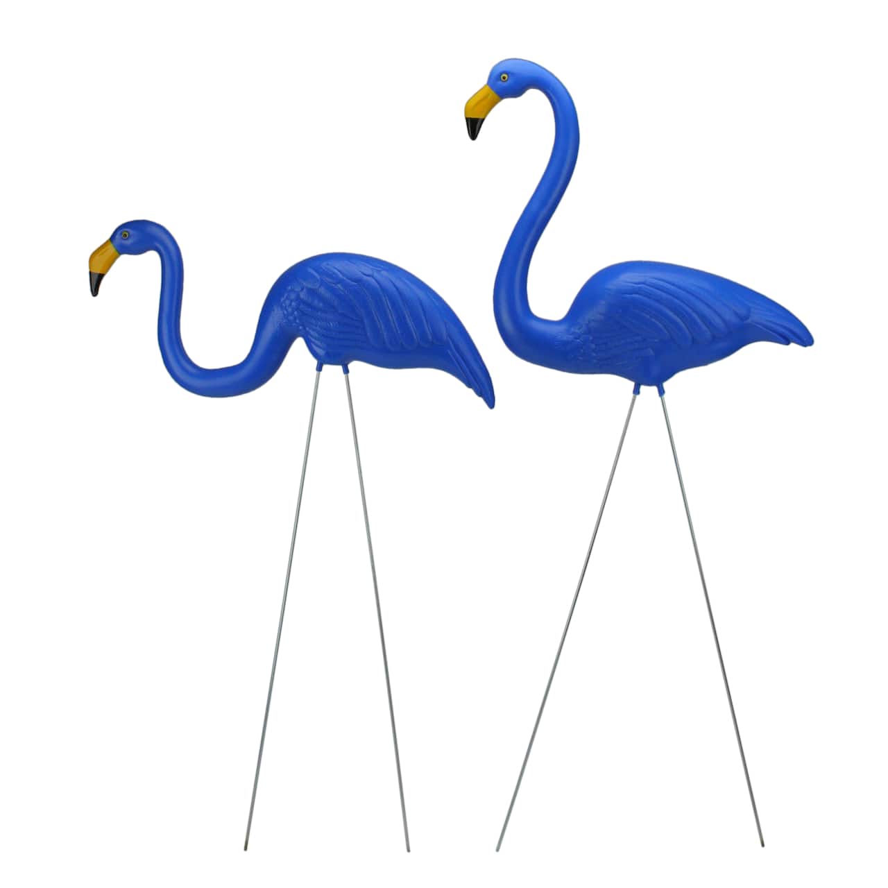 33" Blue Tropical Flamingo Outdoor Lawn Stakes Set